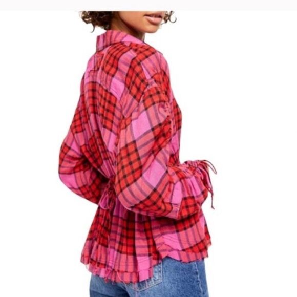 Free People Red Pacific Dawn Shirt Small NWT - Picture 9 of 10